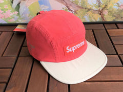 Supreme Red and Off-White Two-Tone Canvas Box Logo 5-Panel Camp Cap
